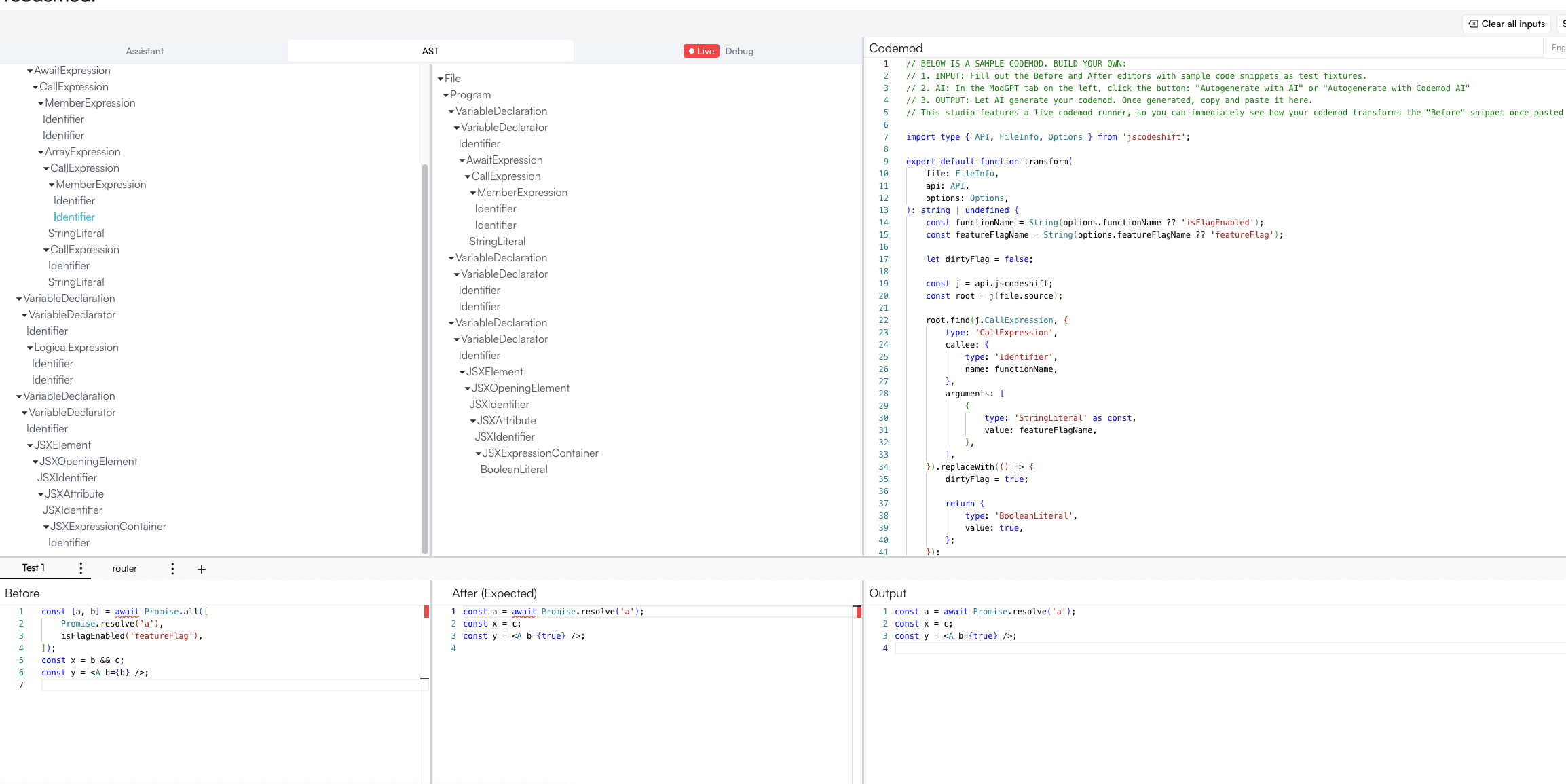 building a codemod with the new multiple test cases feature