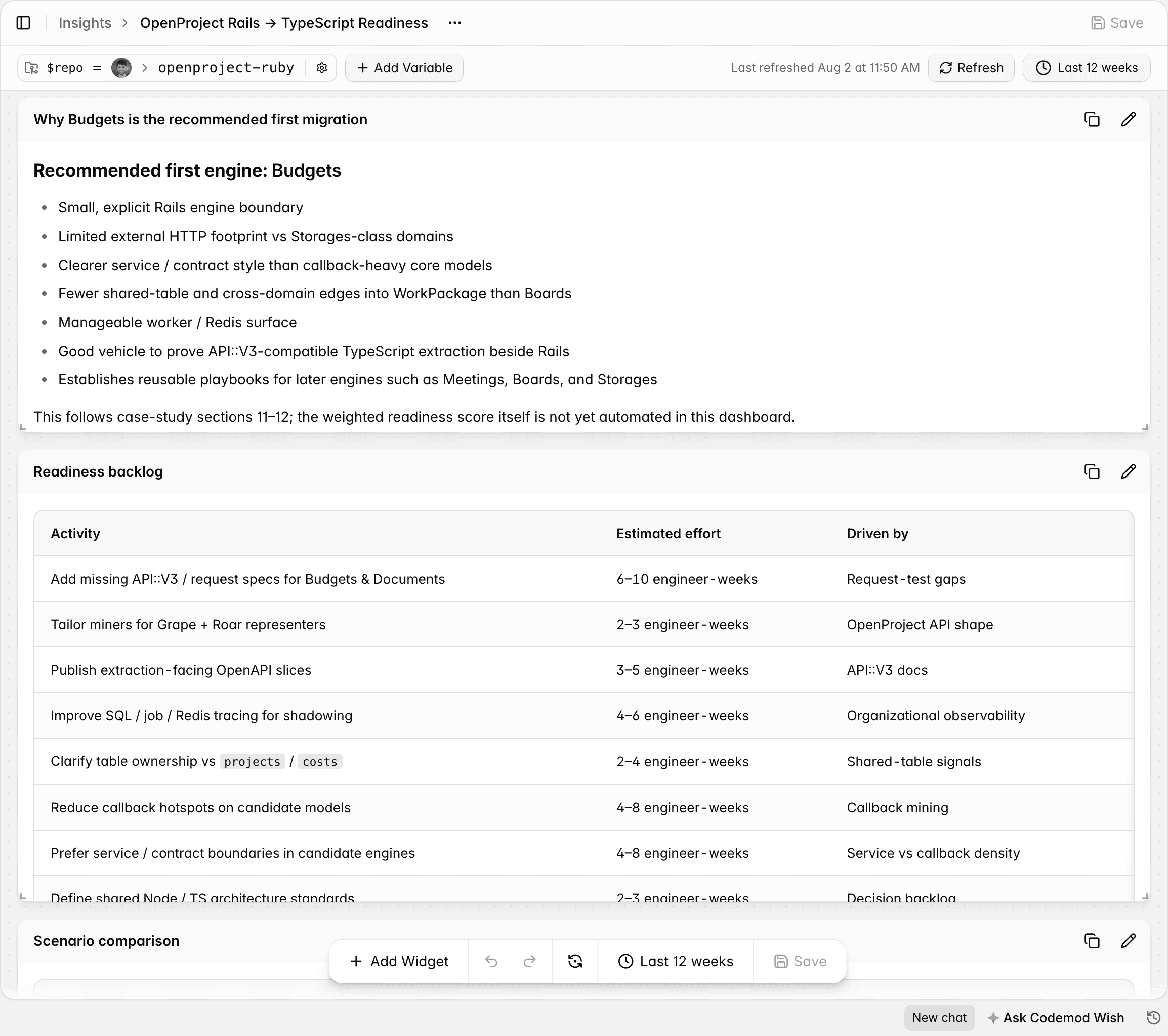 Insights Dashboard - recommended engine