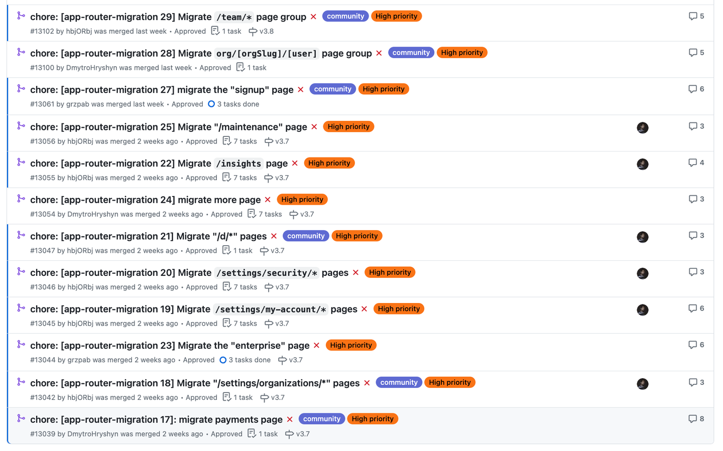 open pull requests for Cal.com Next.js App Router migration