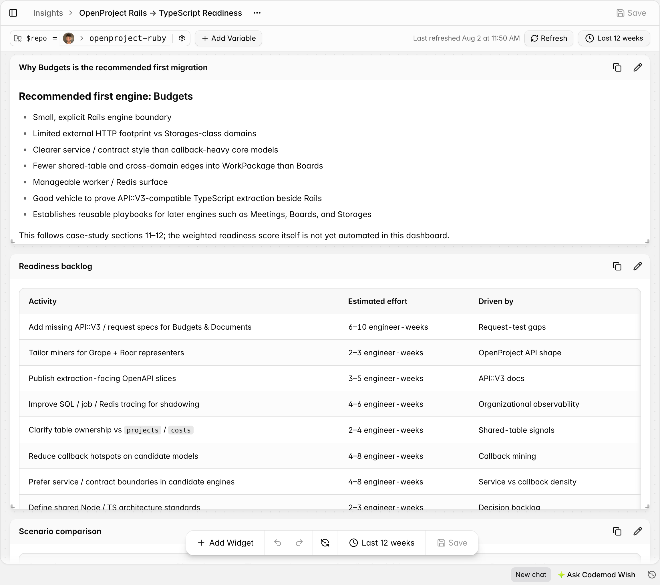 Insights Dashboard - recommended engine