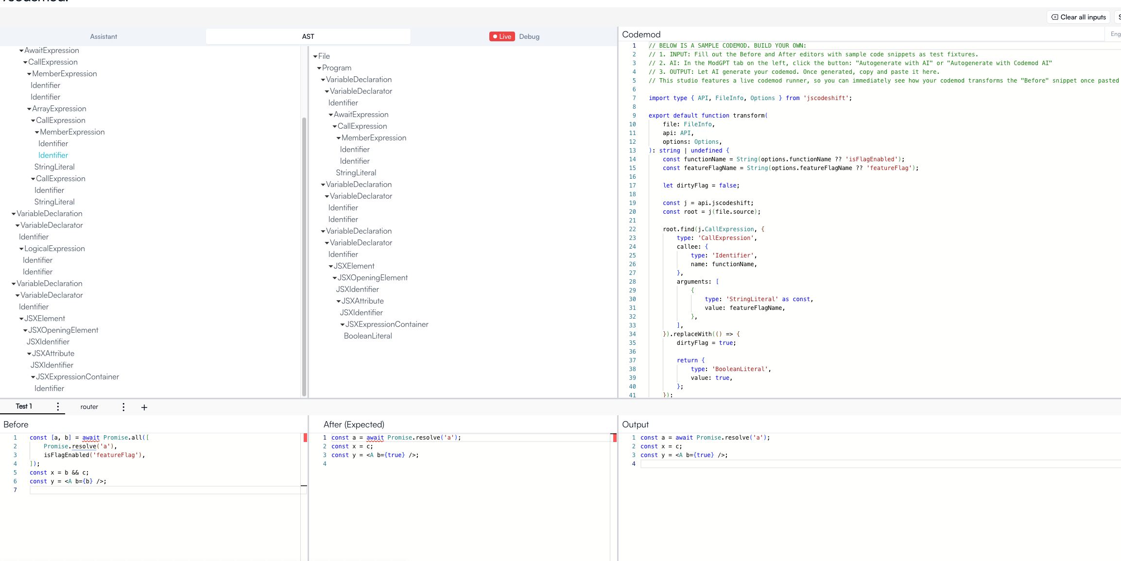 building a codemod with the new multiple test cases feature